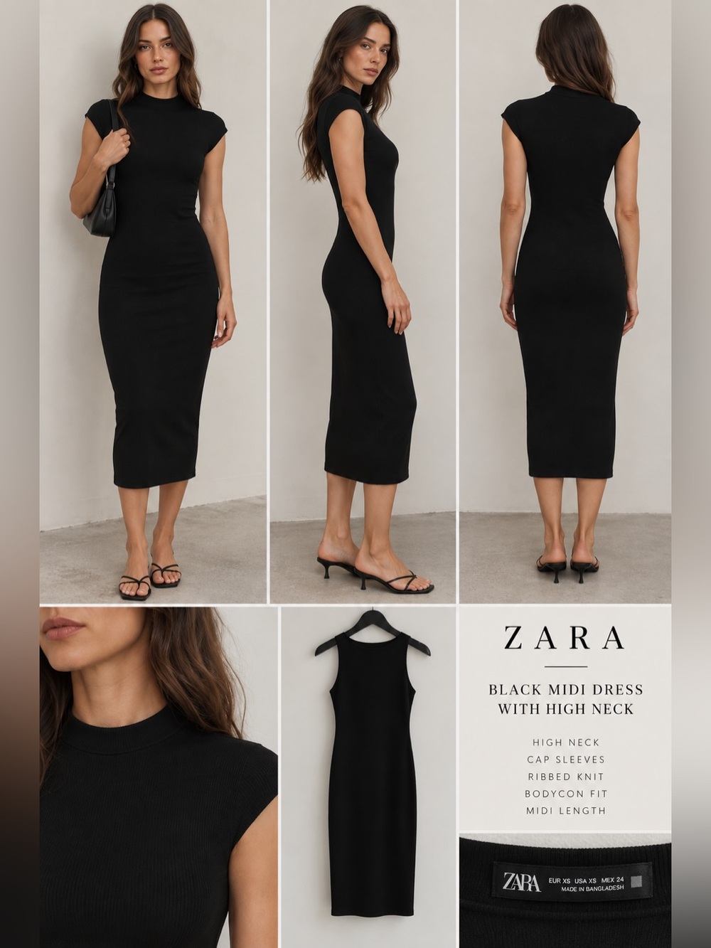 Zara Black Maxi Dress with High Neck XS